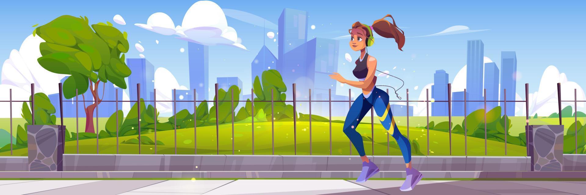 kvinna joggning i stad parkera, friska livsstil vektor