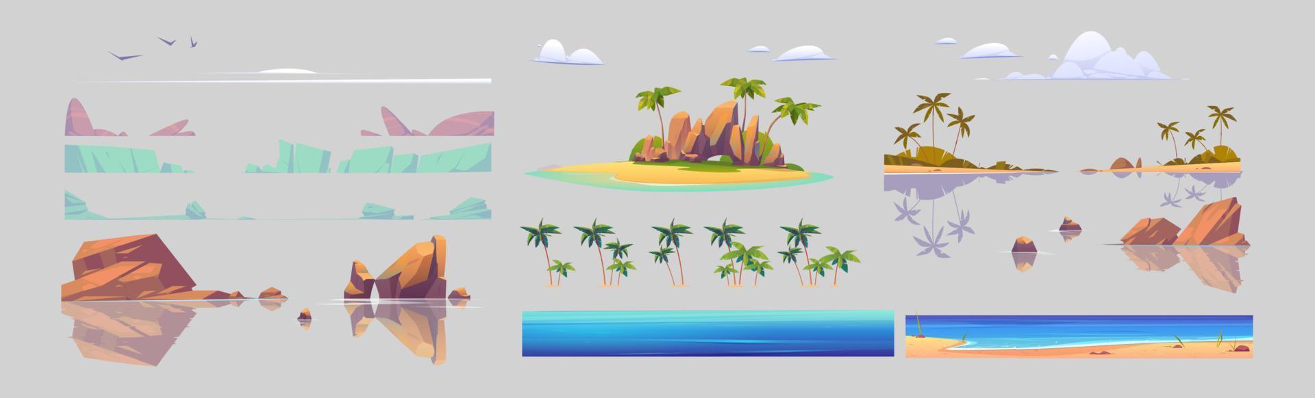 tropisk ö landskap konstruktör spel uppsättning vektor