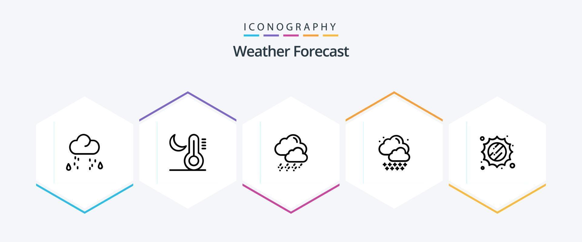 Wetter-Icon-Paket mit 25 Zeilen, einschließlich . sonnig. Schnee. Sonne. Regen vektor