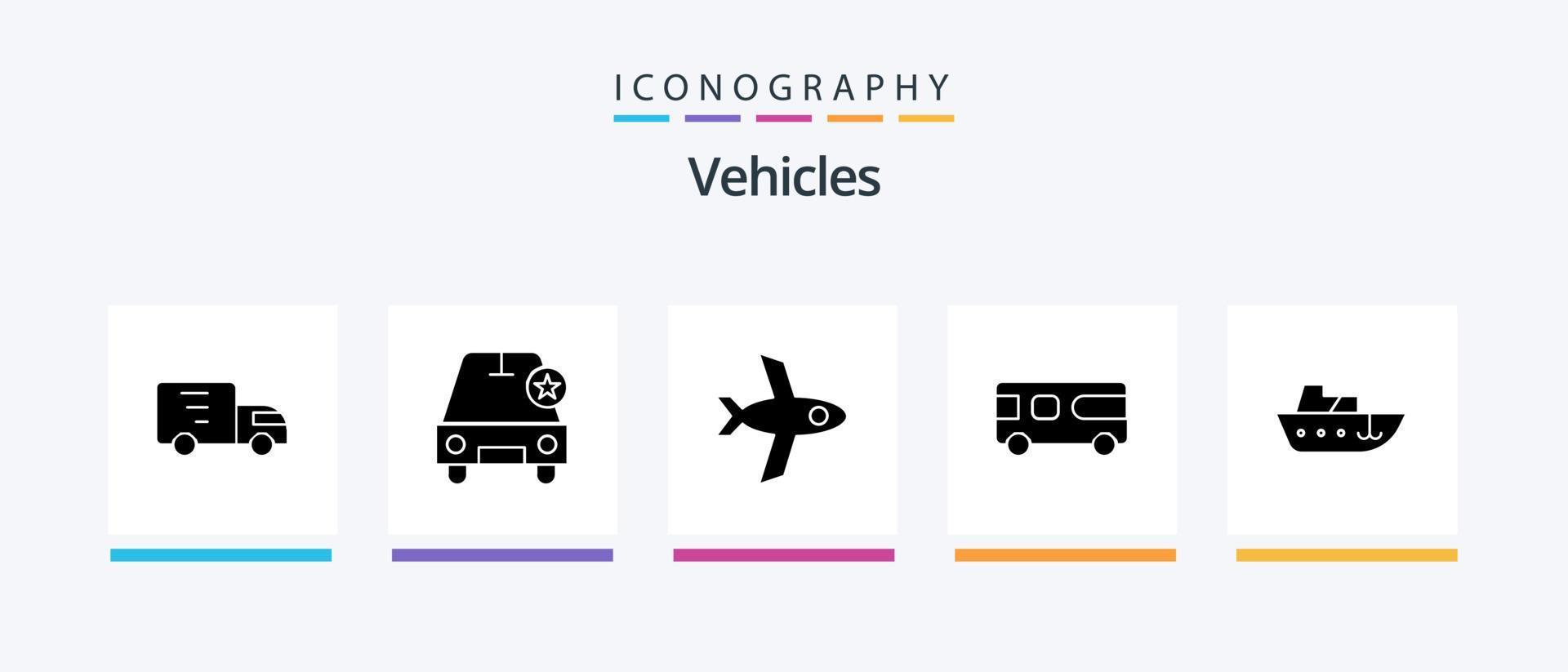 Fahrzeuge Glyph 5 Icon Pack inklusive Yacht. Geschwindigkeit. Flug. Boot. Lieferwagen. kreatives Symboldesign vektor