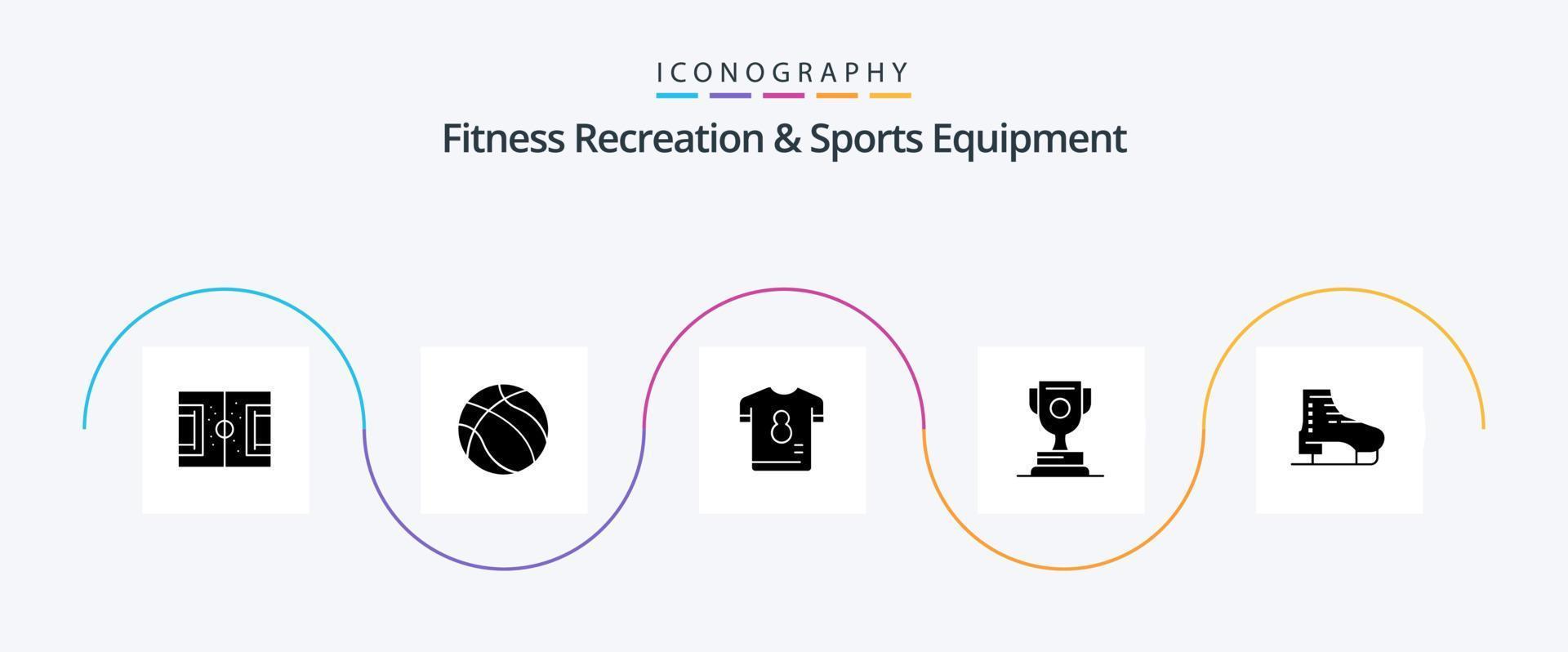 kondition rekreation och sporter Utrustning glyf 5 ikon packa Inklusive spel. tilldela. sport. prestation. skjorta vektor