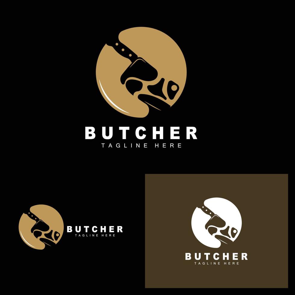 Metzger-Logo-Design, Messer-Schneidwerkzeug-Vektorvorlage, Produktmarken-Illustrationsdesign für Metzger, Bauernhof, Metzgerei vektor