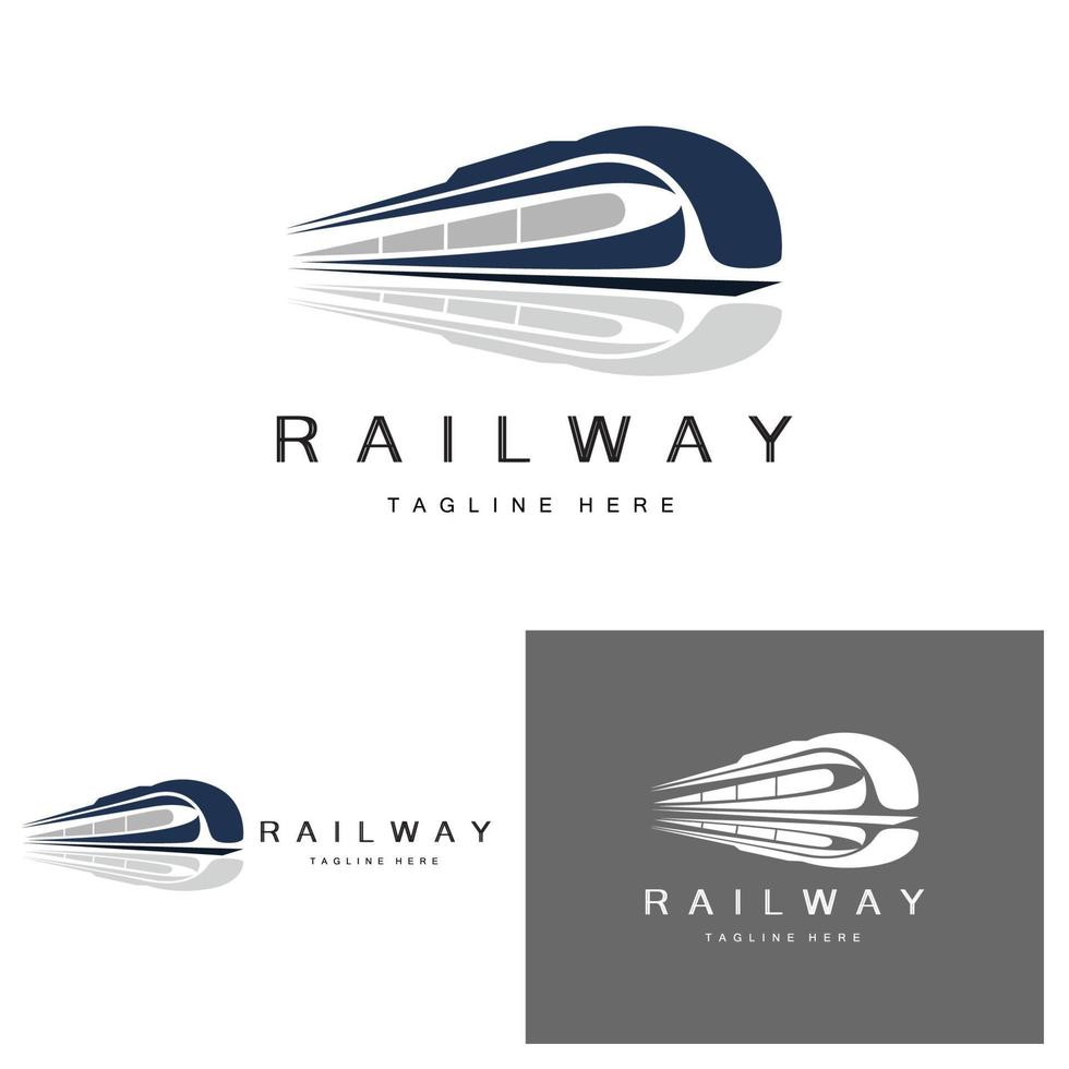 Zug-Logo-Design. Schnellbahngleisvektor, schnelle Transportfahrzeugillustration, passender Landtransport der Lokomotive-Eisenbahngesellschaft und schnelle Lieferung vektor