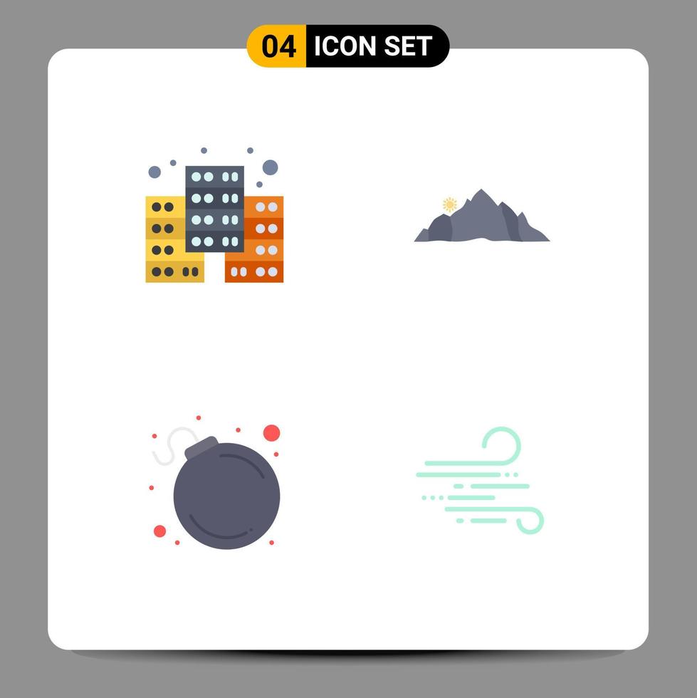 uppsättning av 4 modern ui ikoner symboler tecken för digital bomba kulle berg blåsa redigerbar vektor design element
