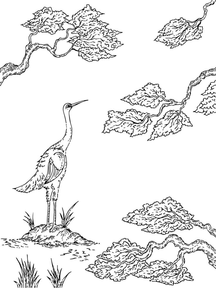 design illustration asiatisk stork fågel översikt vektor