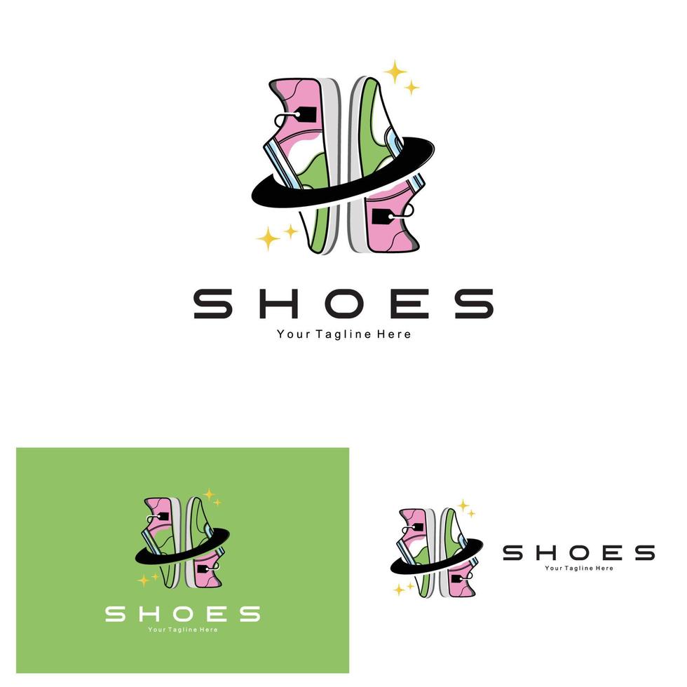 sneakers sko logotypdesign, vektorillustration av trendiga ungdomsskor, enkelt funky koncept vektor