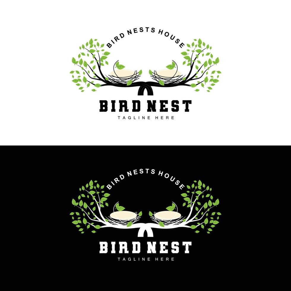 Vogelnest-Logo-Design, Vogelhaus-Vektor für Eier, Vogelbaum-Logo-Illustration vektor