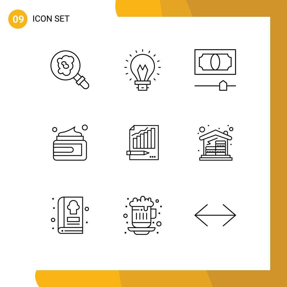 Aktienvektor-Icon-Pack mit 9 Zeilenzeichen und Symbolen für Geschäftsanalyse Kreditstatistiken medizinische editierbare Vektordesign-Elemente vektor