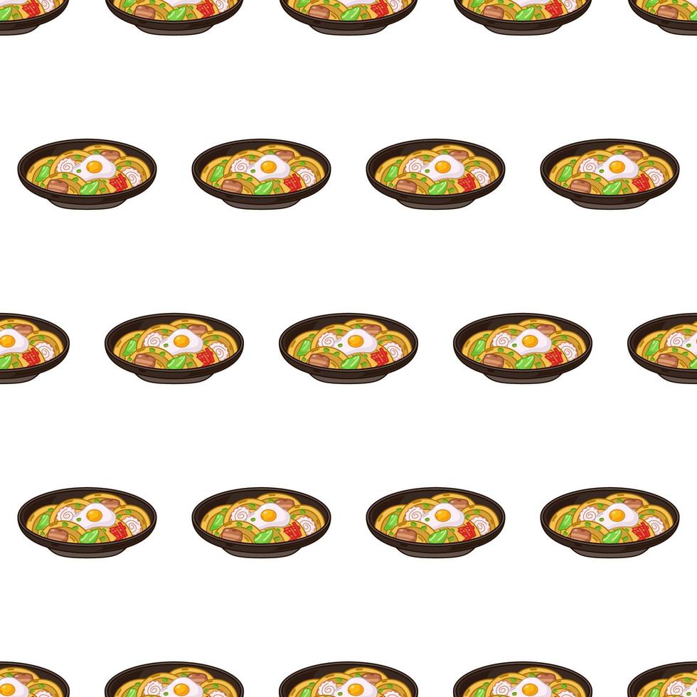 tecknad serie yakisoba, japansk mat sömlös mönster på färgrik bakgrund vektor