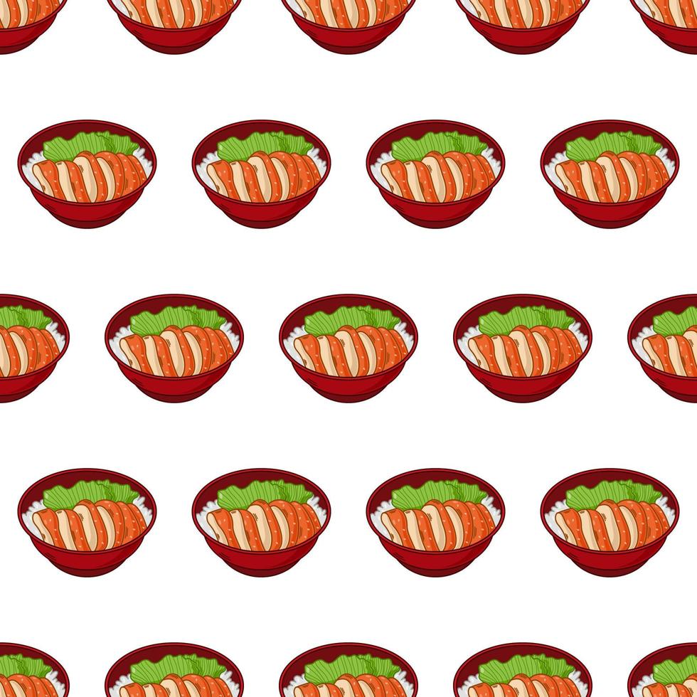 tecknad serie kyckling teriyaki, japansk mat sömlös mönster på färgrik bakgrund vektor