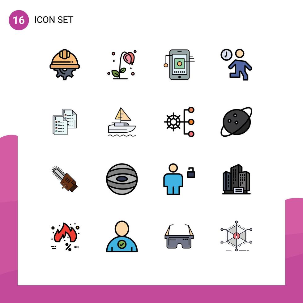 16 universell platt Färg fylld rader uppsättning för webb och mobil tillämpningar tid kontor vår snabb nätverk redigerbar kreativ vektor design element