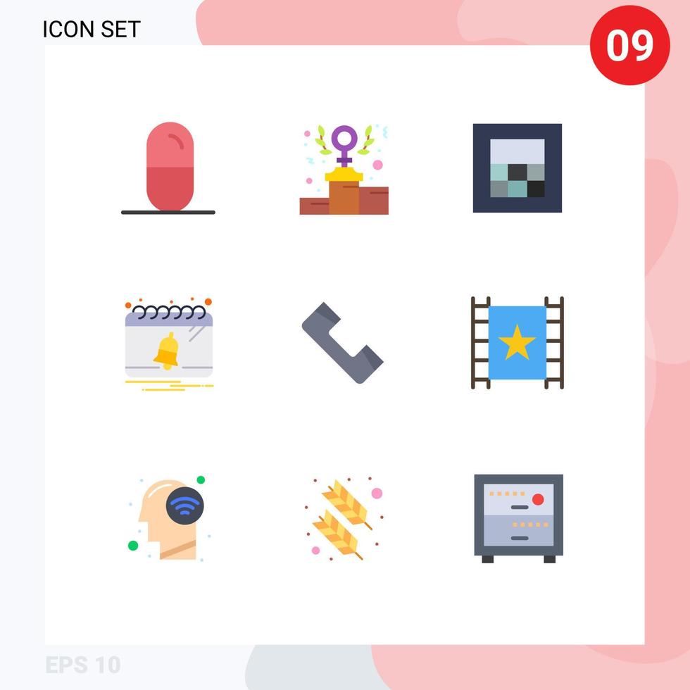 packa av 9 modern platt färger tecken och symboler för webb skriva ut media sådan som telefon Kontakt kalkylator ring upp datum redigerbar vektor design element