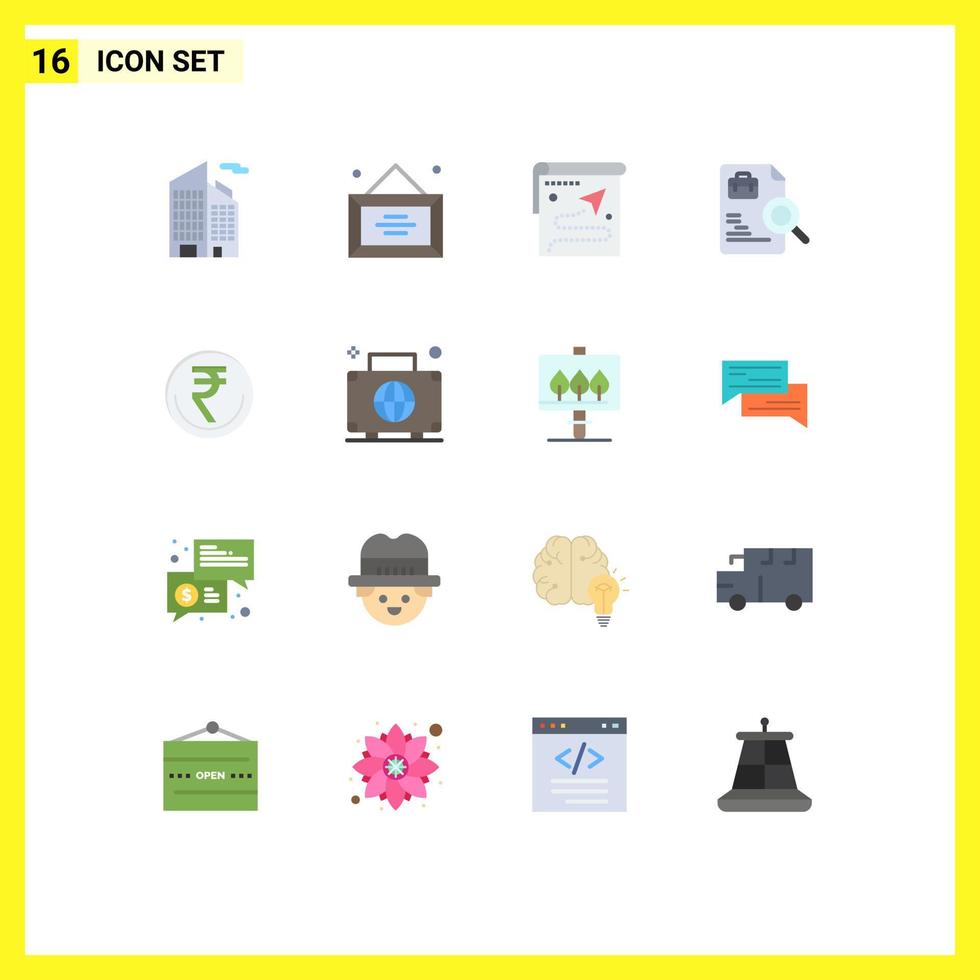 16 flaches Farbpaket der Benutzeroberfläche mit modernen Zeichen und Symbolen für Währungsjobs Routensucharbeiter editierbares Paket kreativer Vektordesignelemente vektor