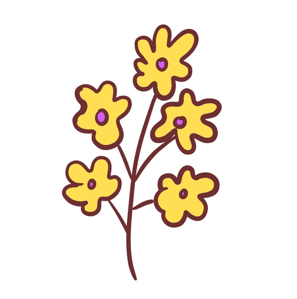 gelbe gekritzelkunstblumen. vektor handgezeichnete illustration.