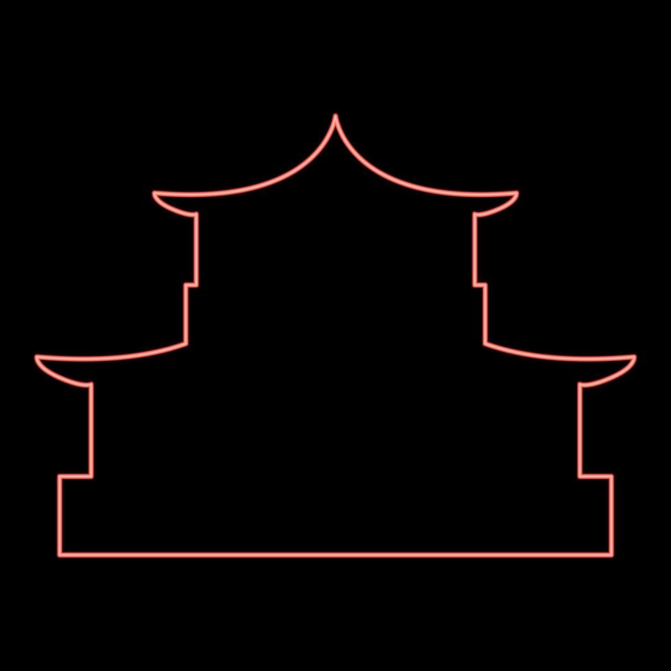 neon kinesisk hus silhuett traditionell asiatisk pagod japansk katedral Fasad röd Färg vektor illustration bild platt stil