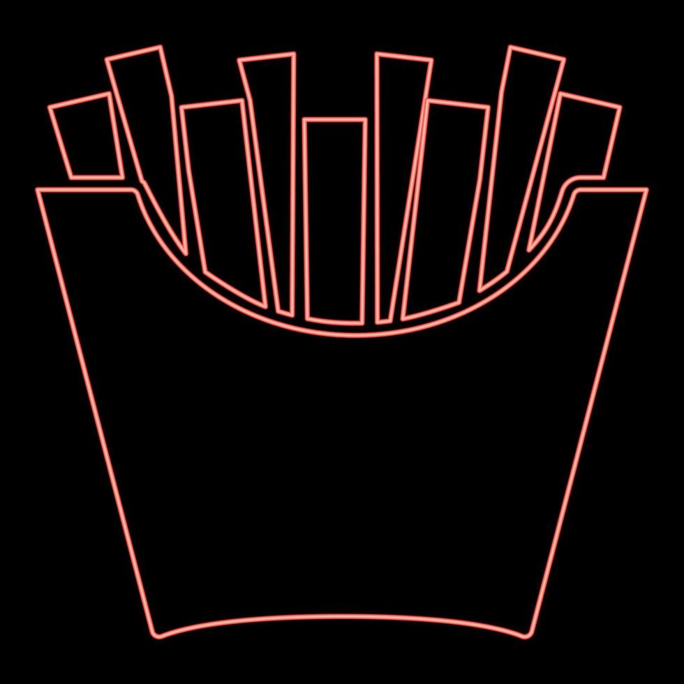 neon franska frites i paket friterad potatisar i papper väska snabb mat i hink låda mellanmål begrepp ikon svart Färg vektor illustration platt stil bild röd Färg vektor illustration bild platt stil