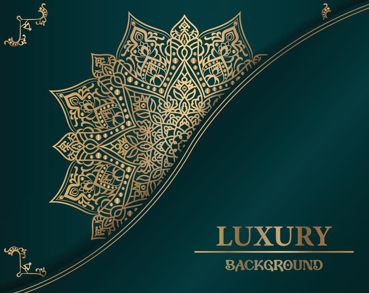 Luxuriöser Ziermandala-Designhintergrund in Goldfarbe und grünem Hintergrund. vektor