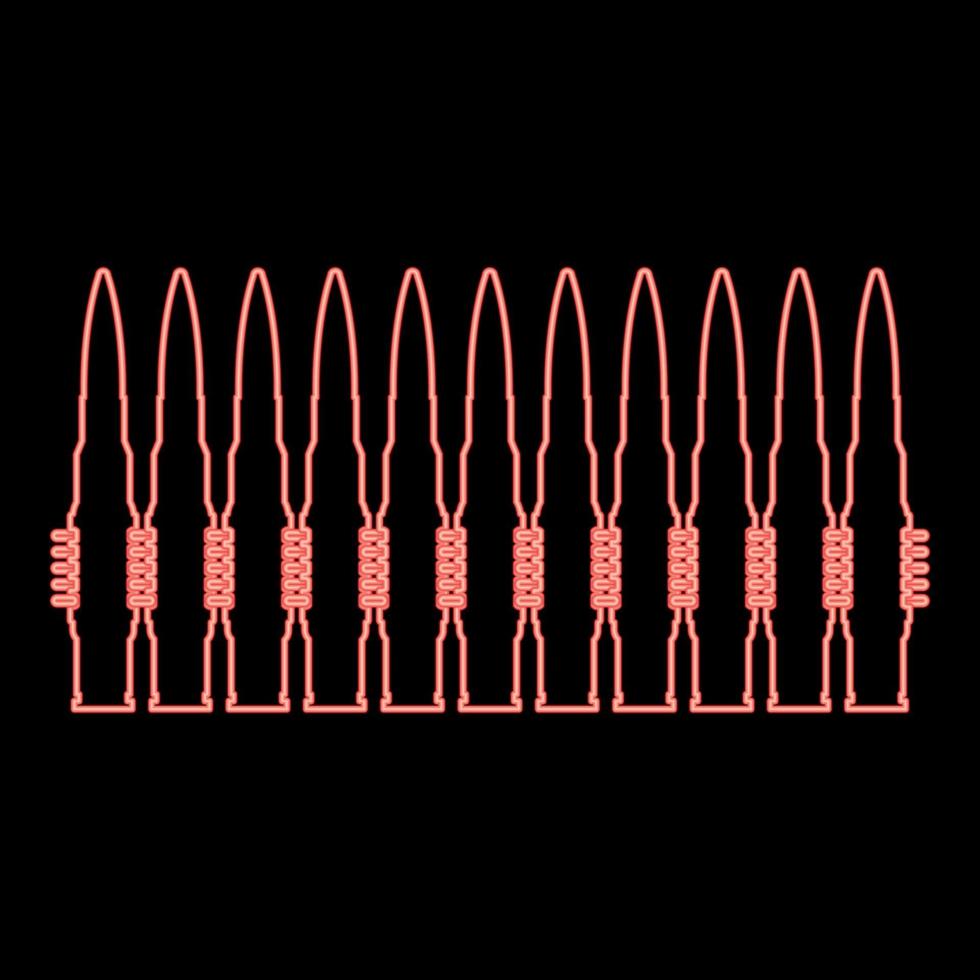 neon kulor i rad bälte maskin pistol patroner bandoleer krig begrepp röd Färg vektor illustration bild platt stil