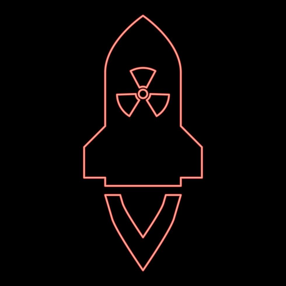 Neon atomare Rakete fliegende nukleare Raketenwaffen radioaktive Bombe militärisches Konzept Symbol schwarze Farbe Vektor Illustration flaches Stilbild rote Farbe Vektor Illustrationsbild flachen Stil