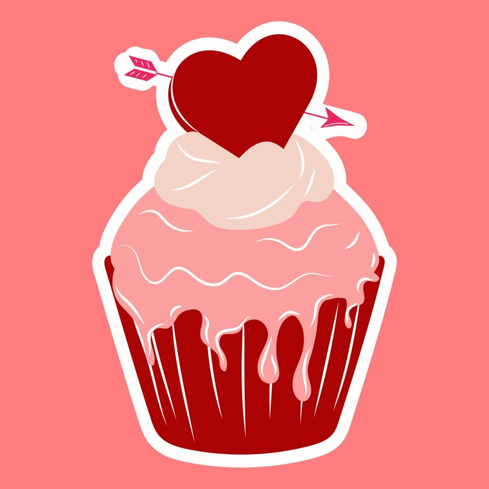 Valentinstag-Cupcake-Symbol mit flachem Herz isoliert auf weißem Hintergrund. Liebeskonzept. Vektor-Illustration. vektor