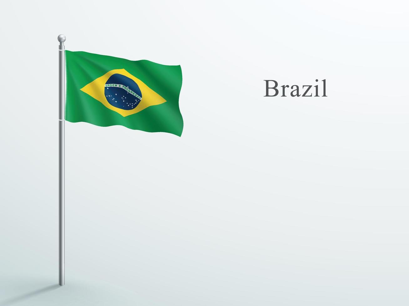 brasilien-flagge 3d-element, das auf stahlfahnenmast weht vektor
