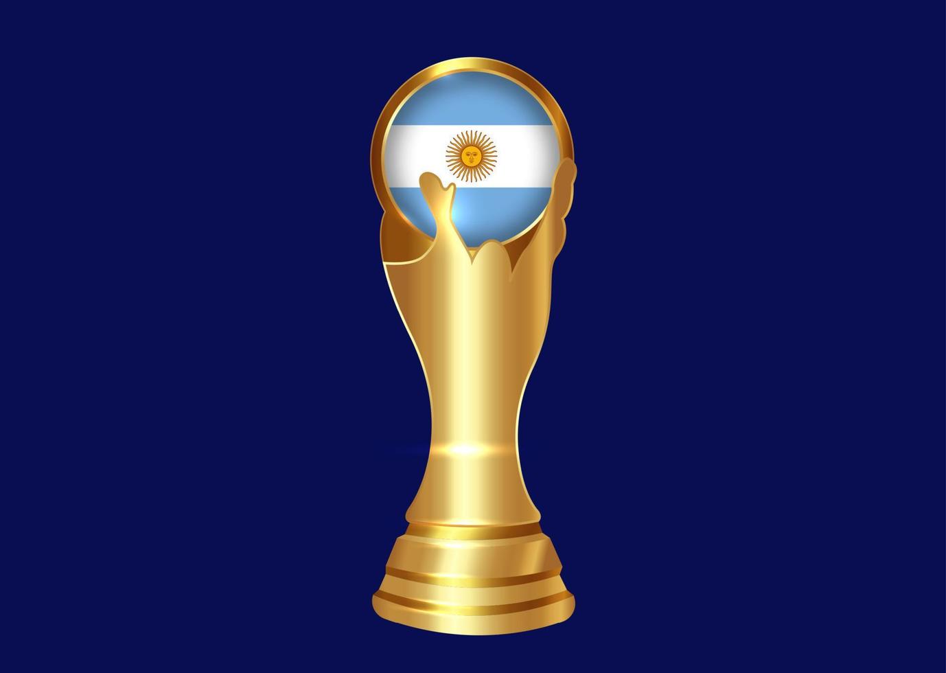 Argentinien-Flaggenschild, Goldpokal, Fußballweltmeister 2022 Vektor isoliert auf blauem Hintergrund