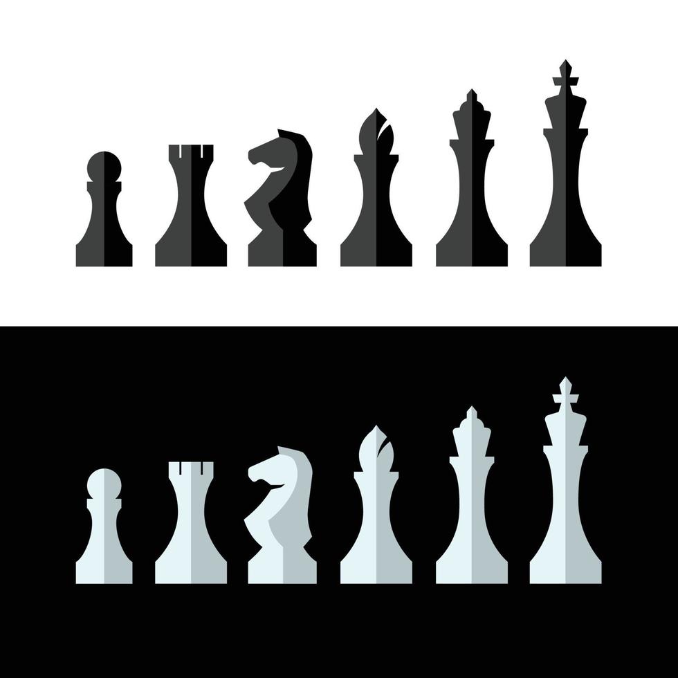 Sammlung von Schachfiguren auf schwarzem und weißem Hintergrund vektor