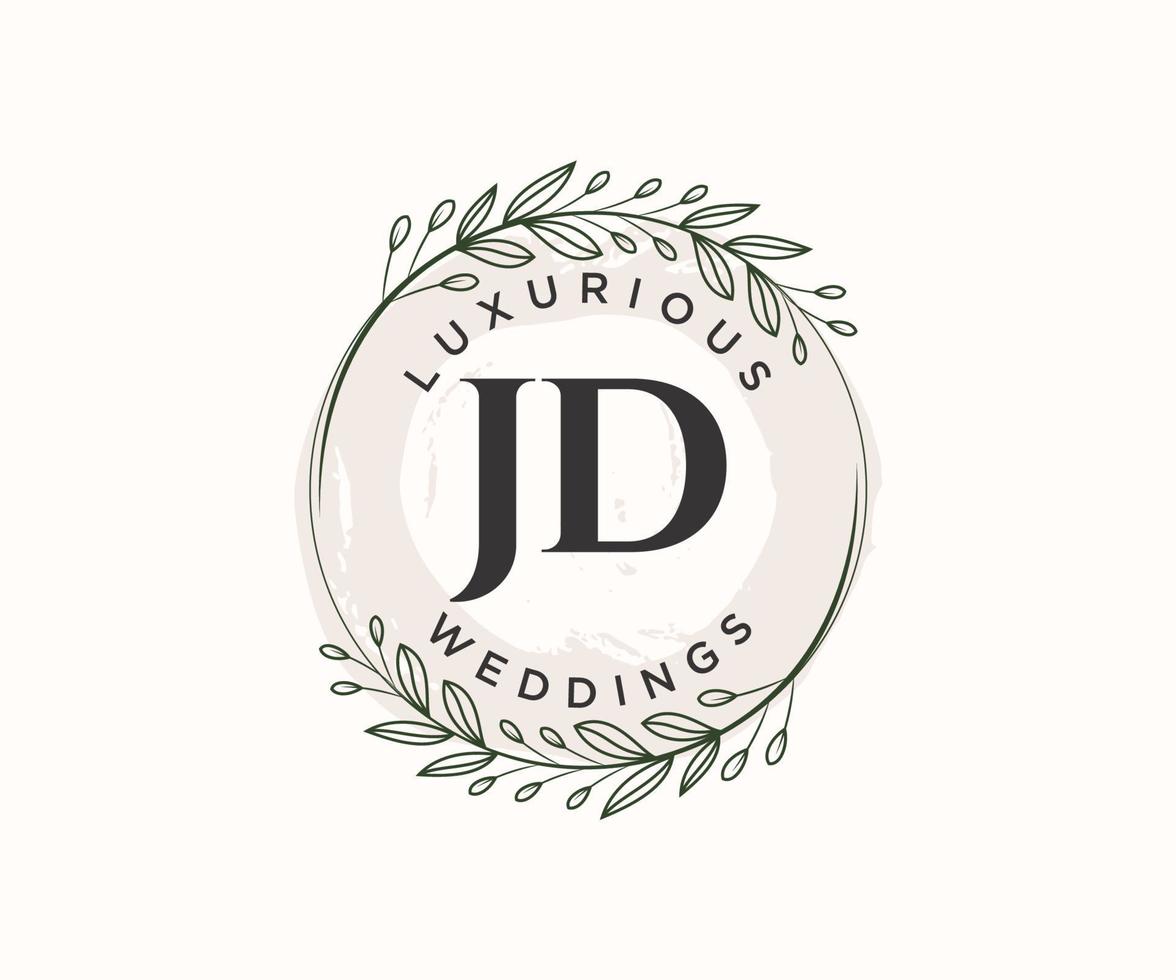 jd initialen brief hochzeitsmonogramm logos vorlage, handgezeichnete moderne minimalistische und florale vorlagen für einladungskarten, datum speichern, elegante identität. vektor