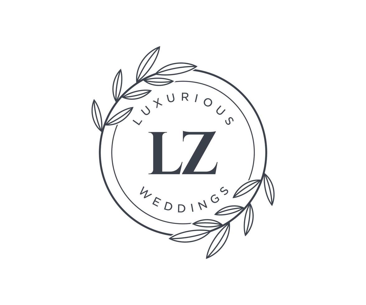 lz initialen brief hochzeitsmonogramm logos vorlage, handgezeichnete moderne minimalistische und florale vorlagen für einladungskarten, datum speichern, elegante identität. vektor