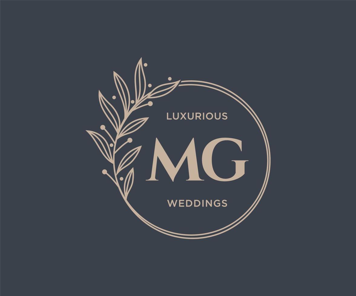 mg Initialen Brief Hochzeit Monogramm Logos Vorlage, handgezeichnete moderne minimalistische und florale Vorlagen für Einladungskarten, Datum speichern, elegante Identität. vektor
