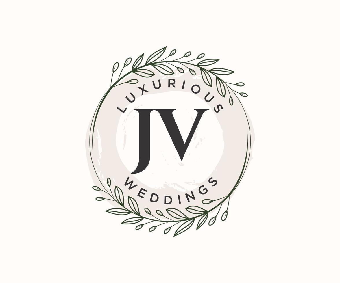 jv Initialen Brief Hochzeit Monogramm Logos Vorlage, handgezeichnete moderne minimalistische und florale Vorlagen für Einladungskarten, Datum speichern, elegante Identität. vektor