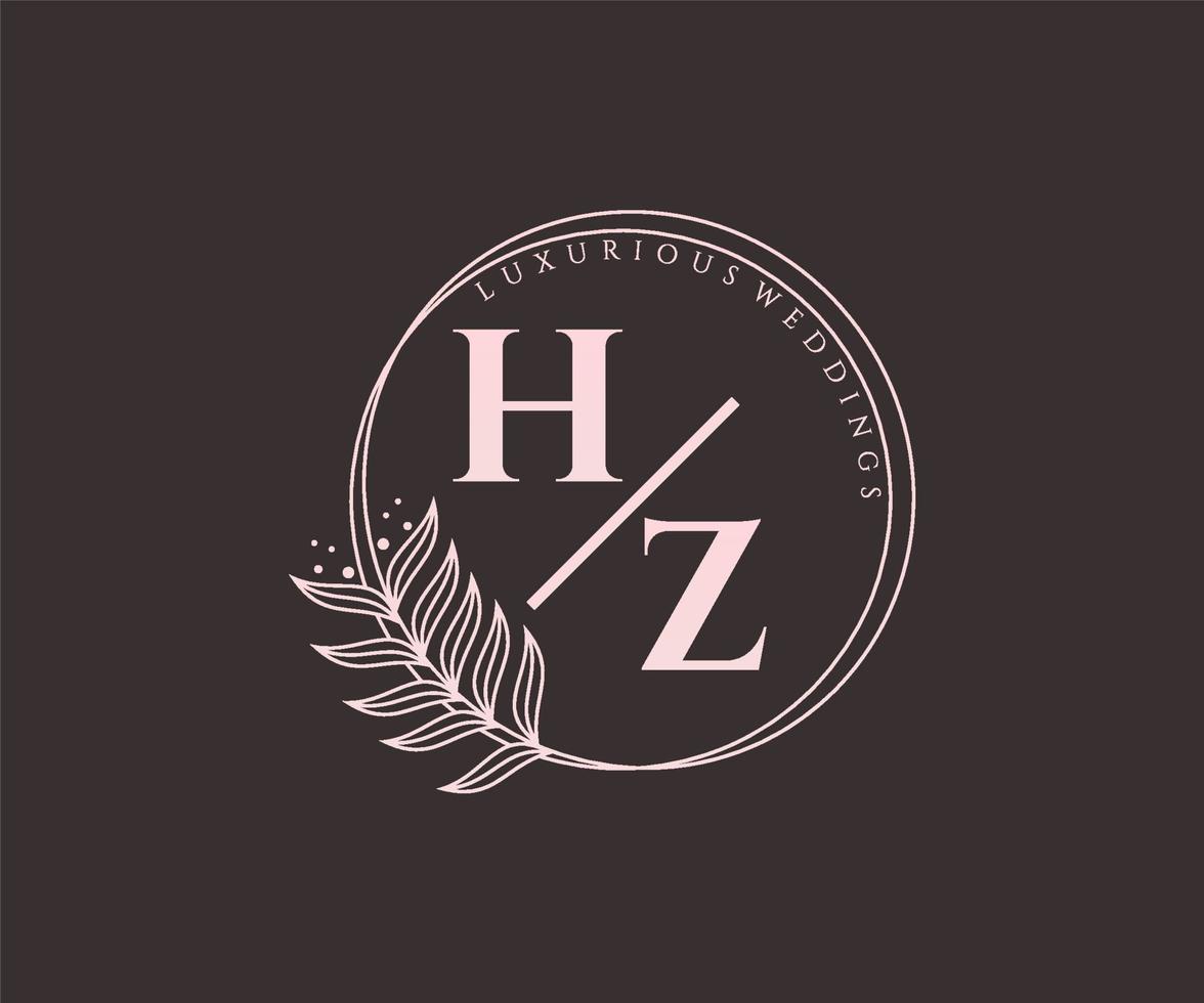 hz Initialen Brief Hochzeit Monogramm Logos Vorlage, handgezeichnete moderne minimalistische und florale Vorlagen für Einladungskarten, Datum speichern, elegante Identität. vektor