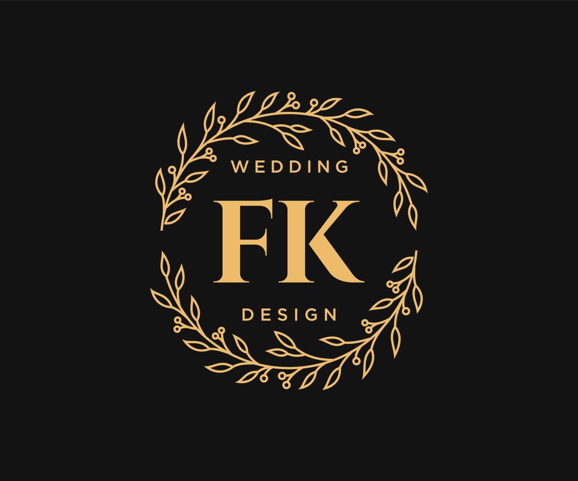 fk initialer brev bröllop monogram logotyper samling, hand dragen modern minimalistisk och blommig mallar för inbjudan kort, spara de datum, elegant identitet för restaurang, boutique, Kafé i vektor