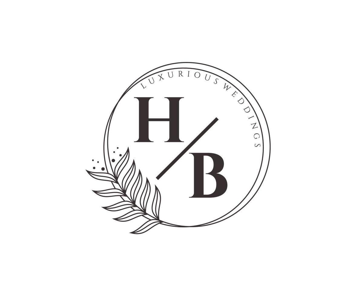 hb initialen brief hochzeitsmonogramm logos vorlage, handgezeichnete moderne minimalistische und florale vorlagen für einladungskarten, datum speichern, elegante identität. vektor