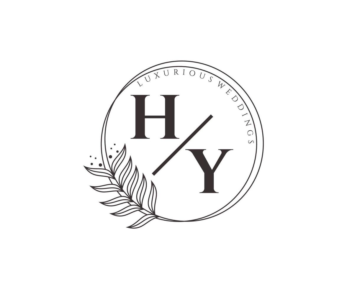 hy initials brief hochzeitsmonogramm logos vorlage, handgezeichnete moderne minimalistische und florale vorlagen für einladungskarten, save the date, elegante identität. vektor