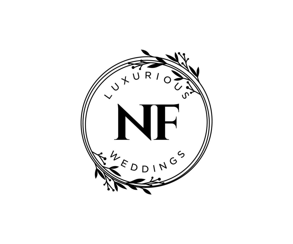 nf initialen brief hochzeitsmonogramm logos vorlage, handgezeichnete moderne minimalistische und florale vorlagen für einladungskarten, datum speichern, elegante identität. vektor