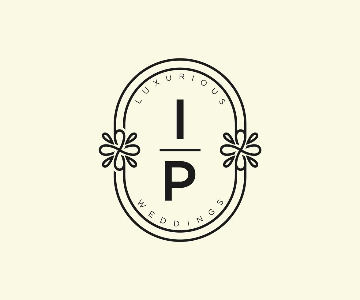 ip initialen brief hochzeitsmonogramm logos vorlage, handgezeichnete moderne minimalistische und florale vorlagen für einladungskarten, datum speichern, elegante identität. vektor