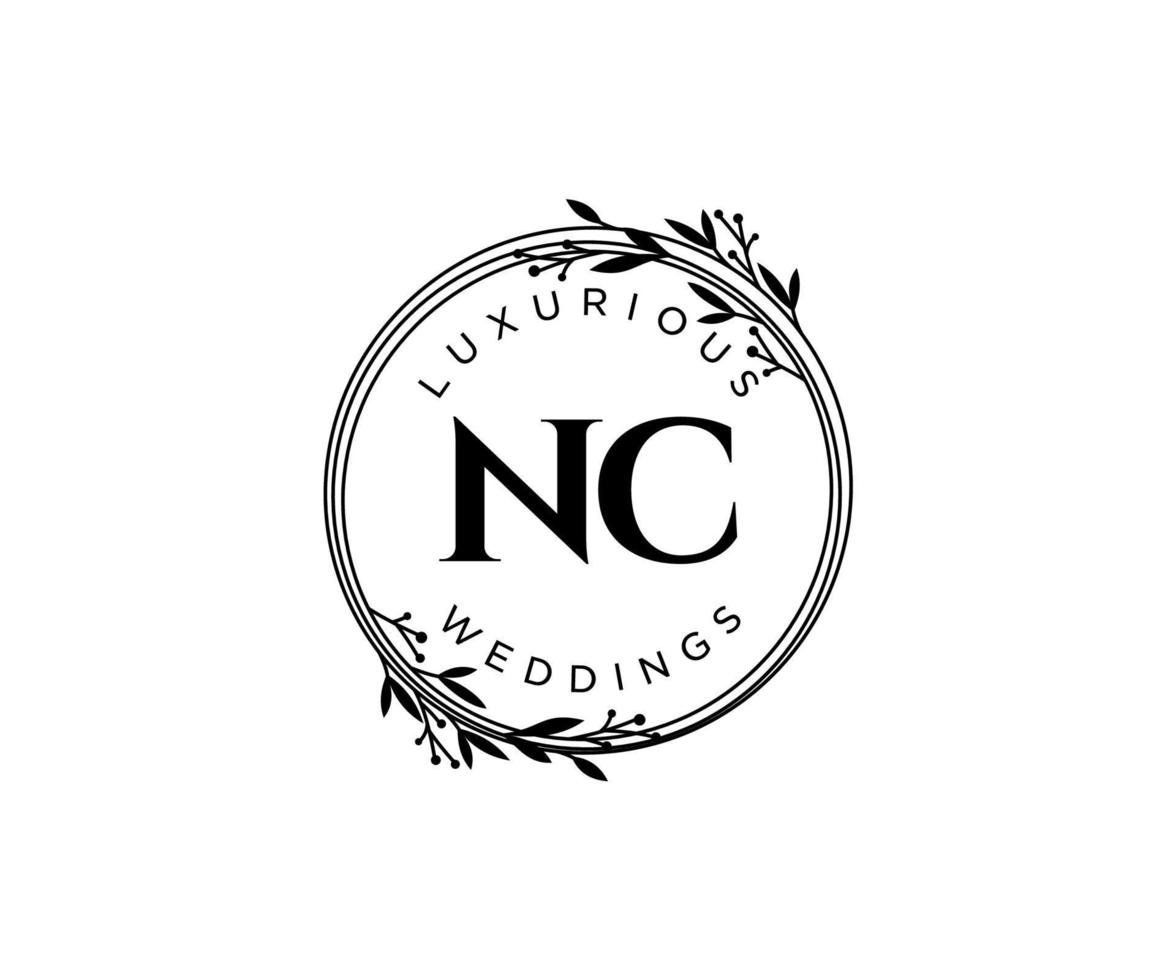 nc initialen brief hochzeitsmonogramm logos vorlage, handgezeichnete moderne minimalistische und florale vorlagen für einladungskarten, datum speichern, elegante identität. vektor