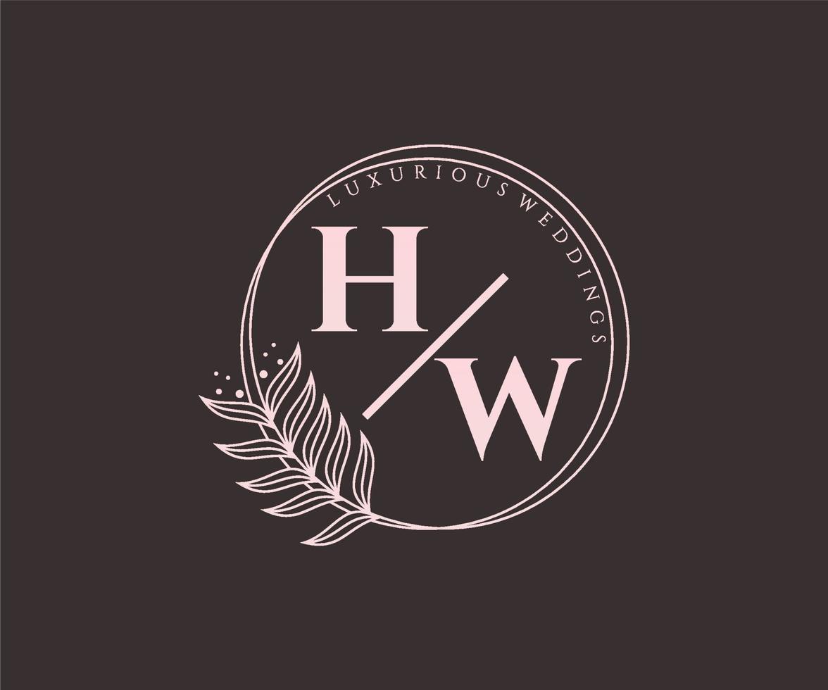 H w initialer brev bröllop monogram logotyper mall, hand dragen modern minimalistisk och blommig mallar för inbjudan kort, spara de datum, elegant identitet. vektor