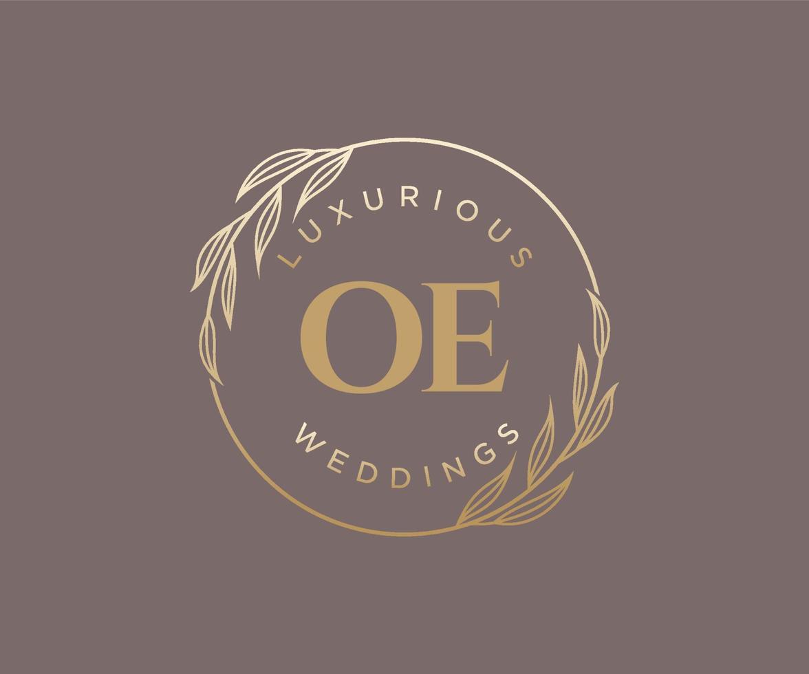 oe initialen brief hochzeitsmonogramm logos vorlage, handgezeichnete moderne minimalistische und florale vorlagen für einladungskarten, datum speichern, elegante identität. vektor