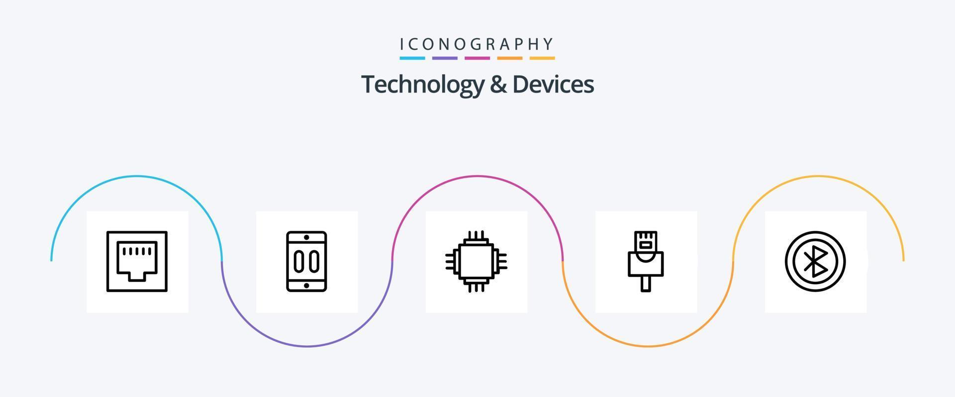 Gerätelinie 5 Icon Pack inklusive Geräte. Bluetooth. Chip. Ethernet. Ausrüstung vektor