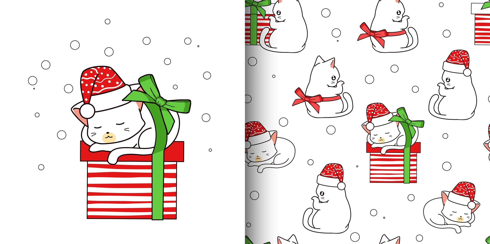 nahtlose Muster entzückende Katze und Geschenkbox vektor