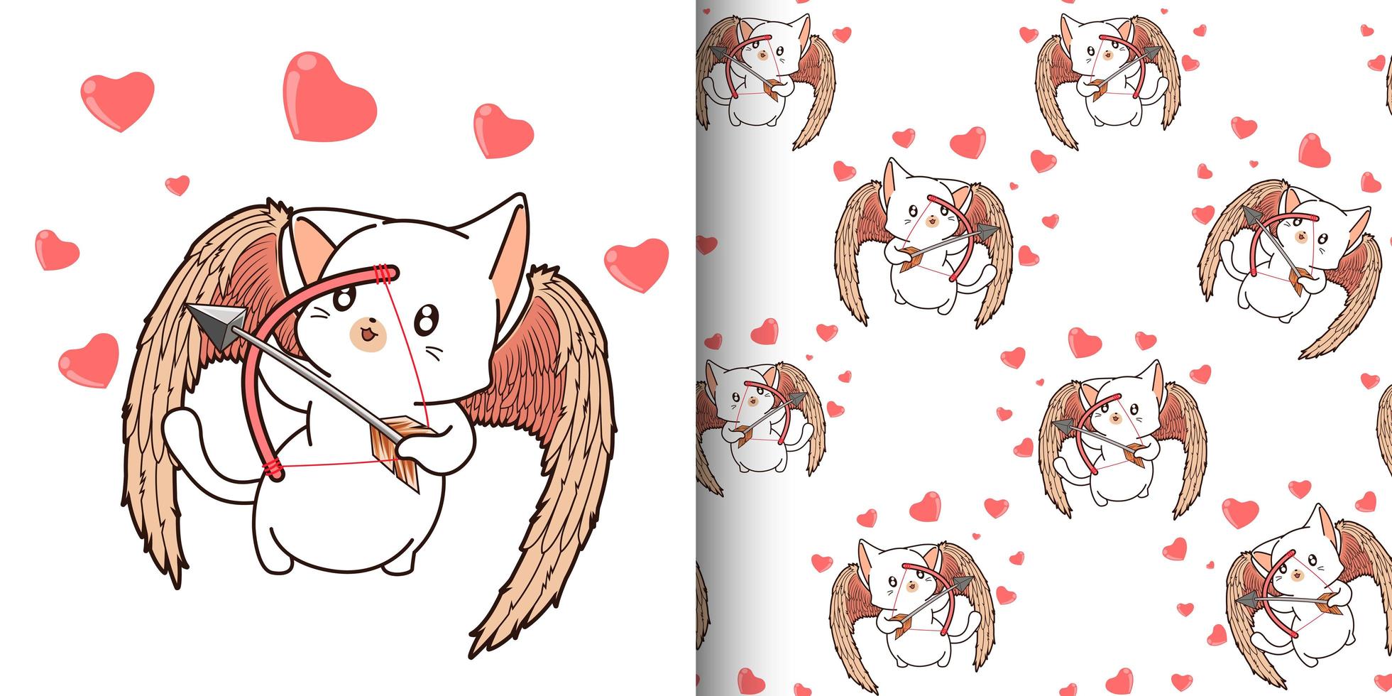 nahtloses Muster kawaii Cupid Cat Charakter mit Bogenschütze vektor