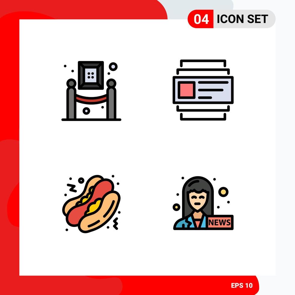 mobil gränssnitt fylld linje platt Färg uppsättning av 4 piktogram av konst snabb mat målning användare journalist redigerbar vektor design element