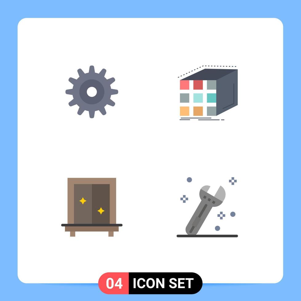 4 universelle flache Symbole für Web- und mobile Anwendungen gesetzt Getriebeschrank abstrakte dimensionale Dressing editierbare Vektordesign-Elemente vektor