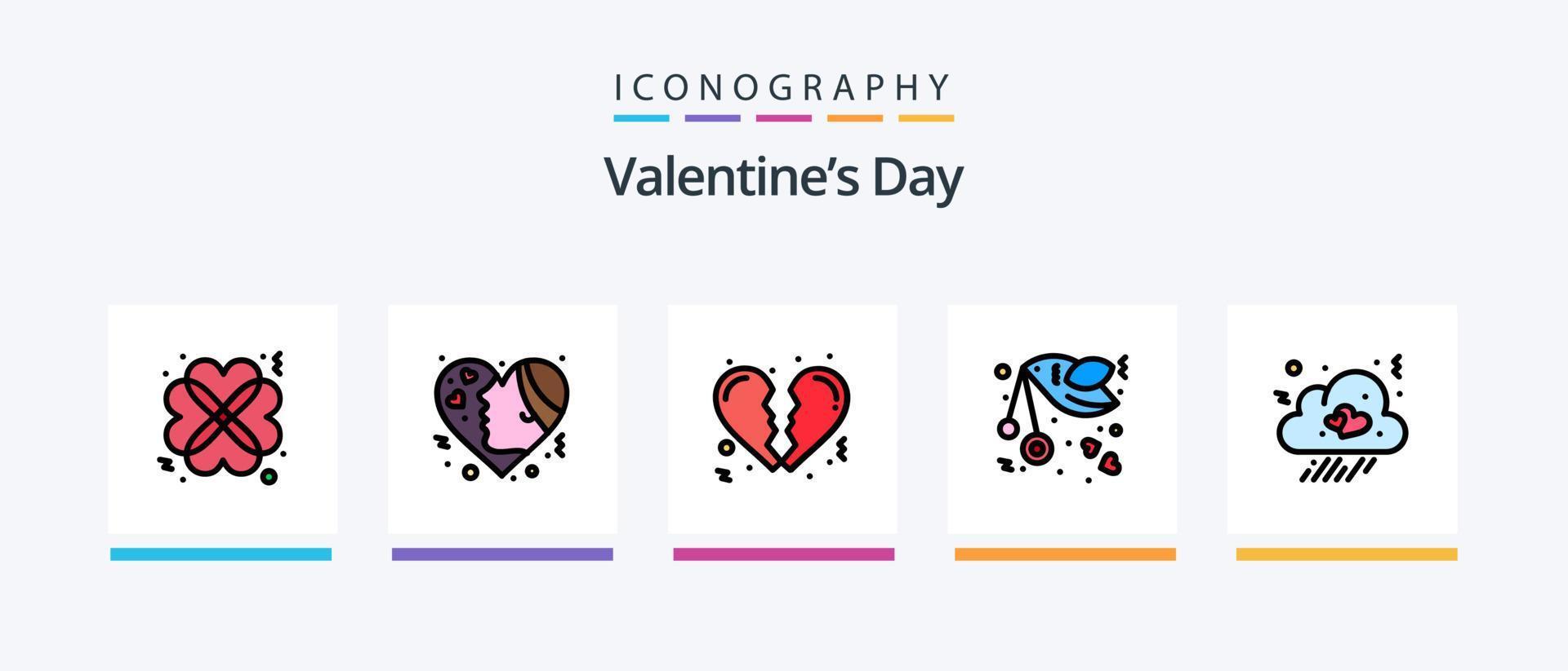 Valentinstag Linie gefüllt 5 Icon Pack inklusive Fliege. Mitteilungen. Liebe. Liebe. Herz. kreatives Symboldesign vektor