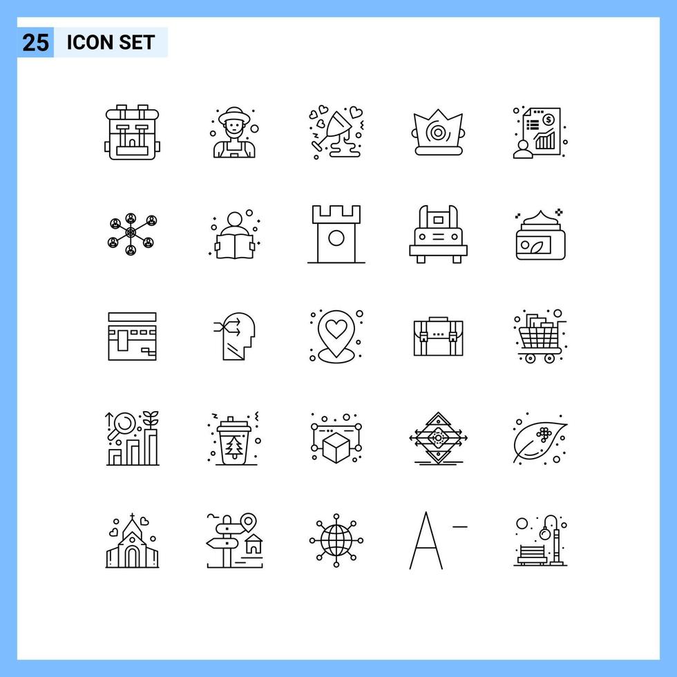 satz von 25 modernen ui symbolen symbole zeichen für diagramm könig jubiläum krone wein editierbare vektordesignelemente vektor