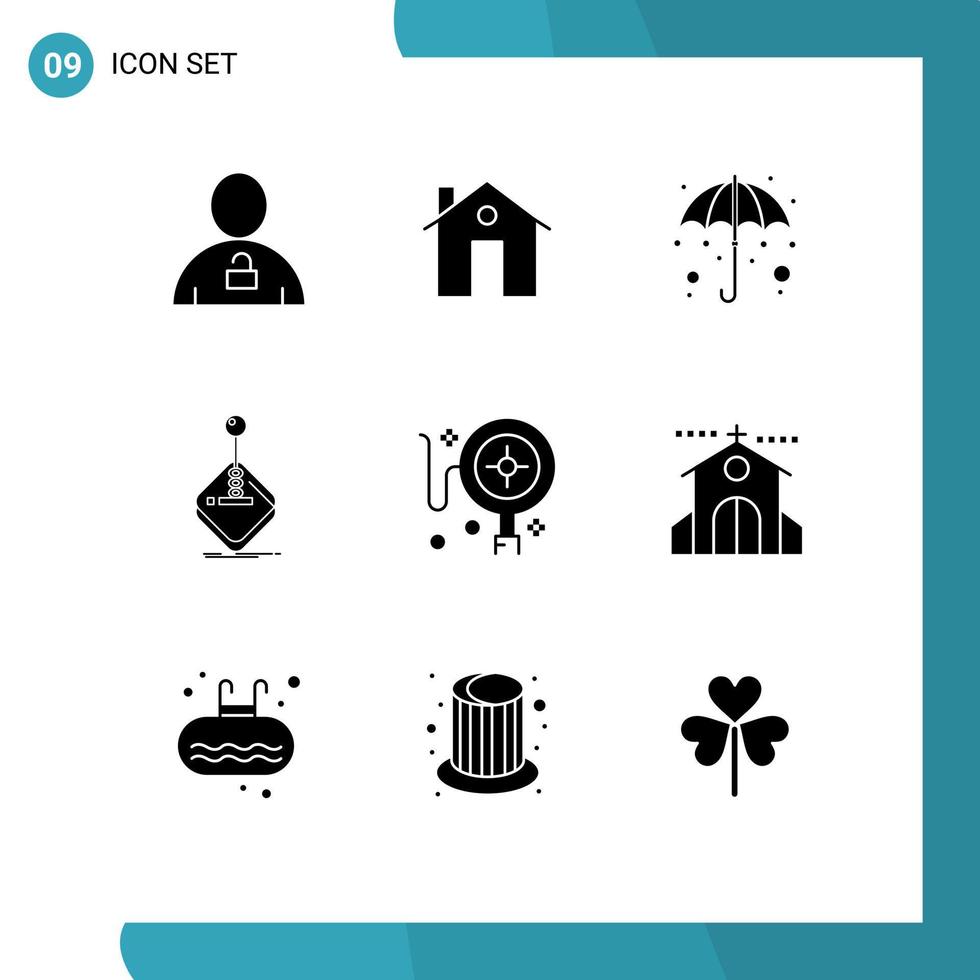 uppsättning av 9 modern ui ikoner symboler tecken för joystick spel byggnader arkad regn redigerbar vektor design element