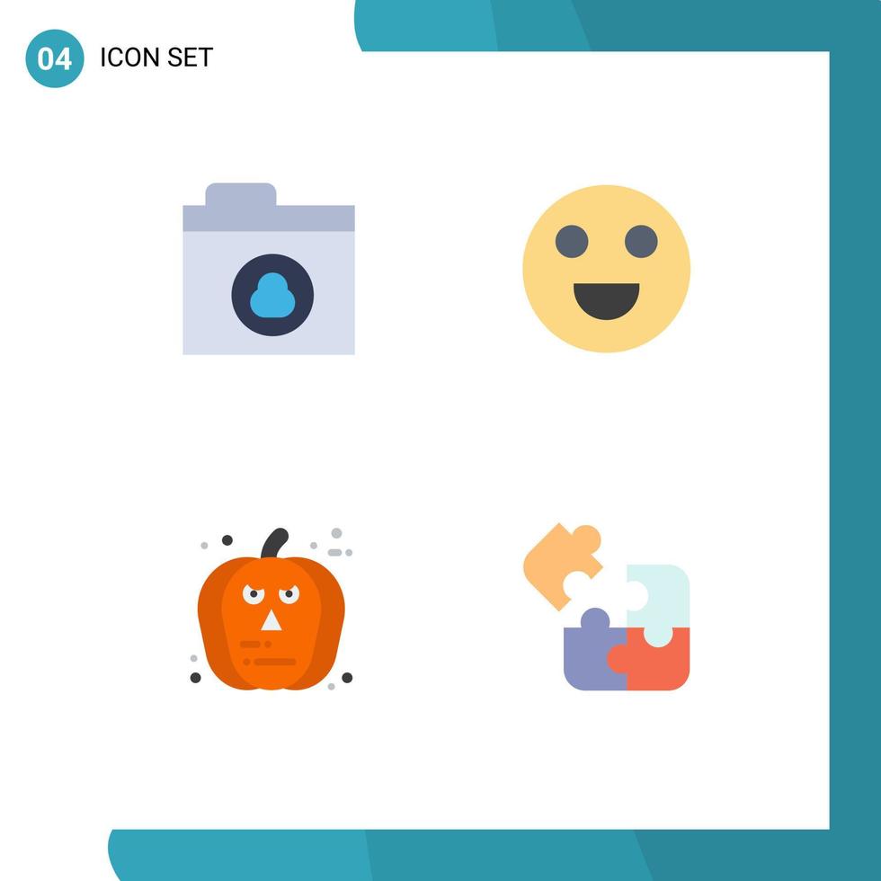 uppsättning av 4 kommersiell platt ikoner packa för moln skrämmande emojis ansikte spel redigerbar vektor design element