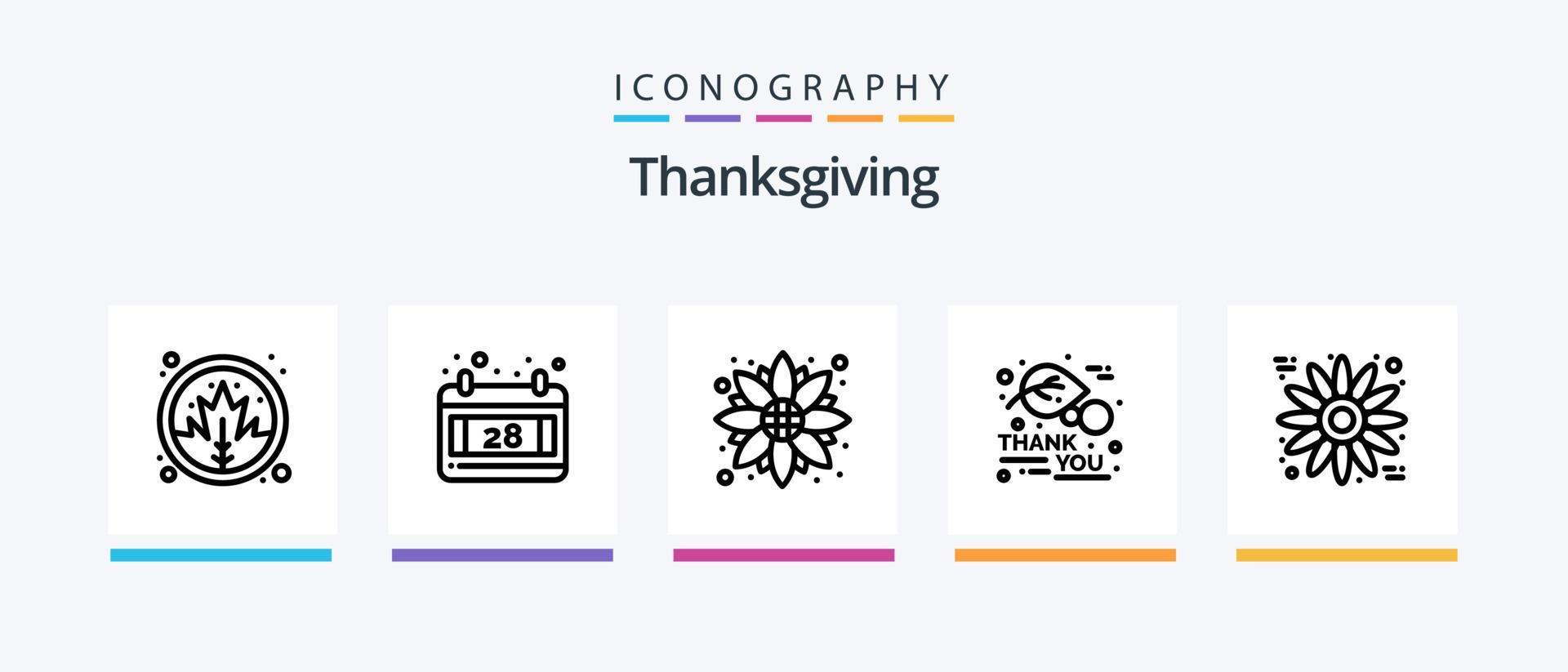 Thanksgiving Line 5 Icon Pack inklusive Rot. Dekoration. Weizen. danke tag. das Erntedankfest. kreatives Symboldesign vektor